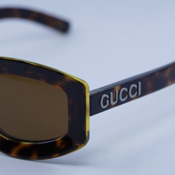 Gucci GG1719S 002 Sunglasses Light Havana with Yellow Geometric Frame - Picture 4 of 11
